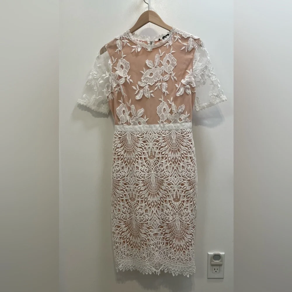 Lulu’s lace mini dress with nude underlayment - Picture 1 of 8